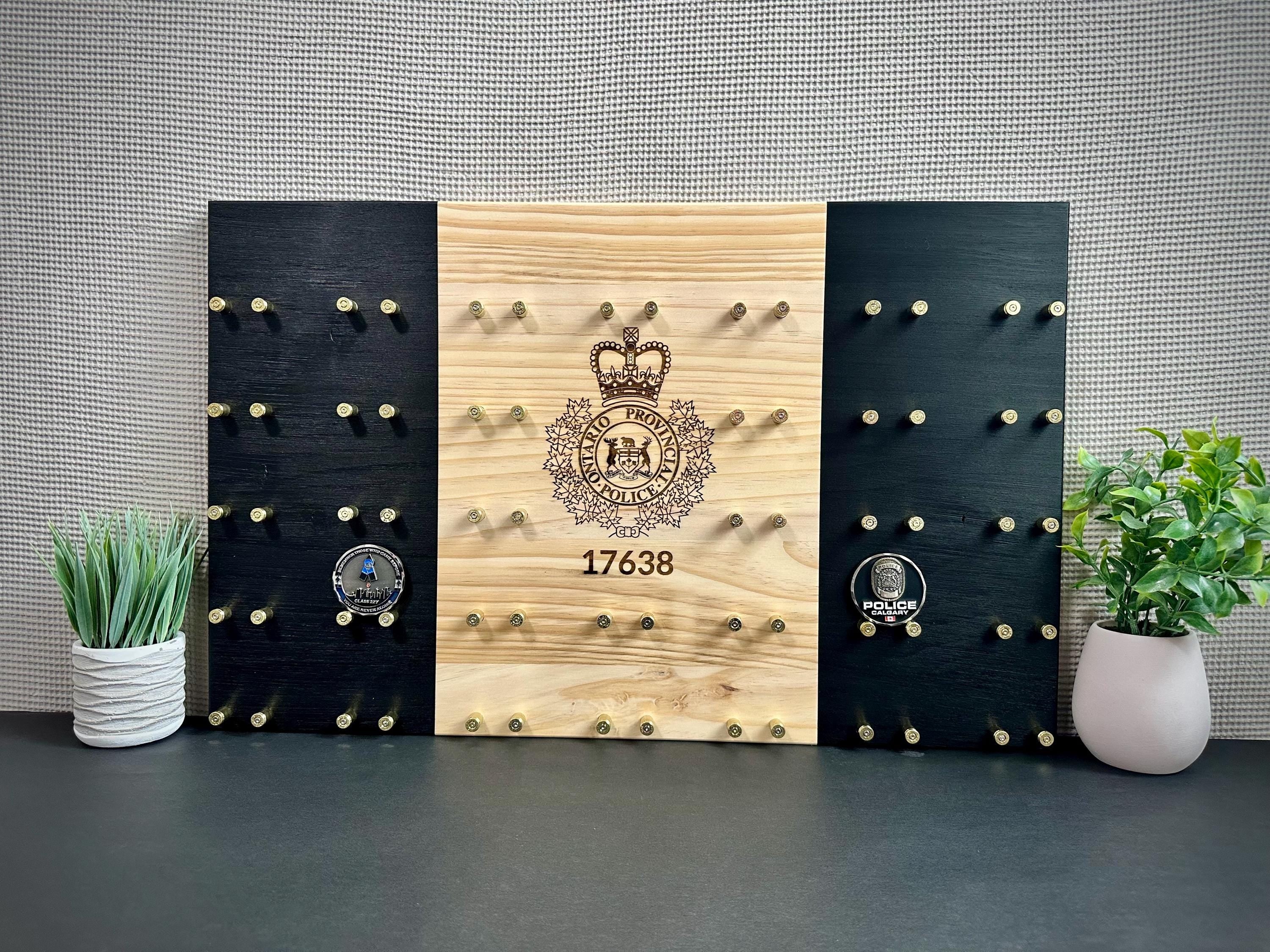 Personalized Police Challenge Coin Display: Engraved Agency Crest, Handmade