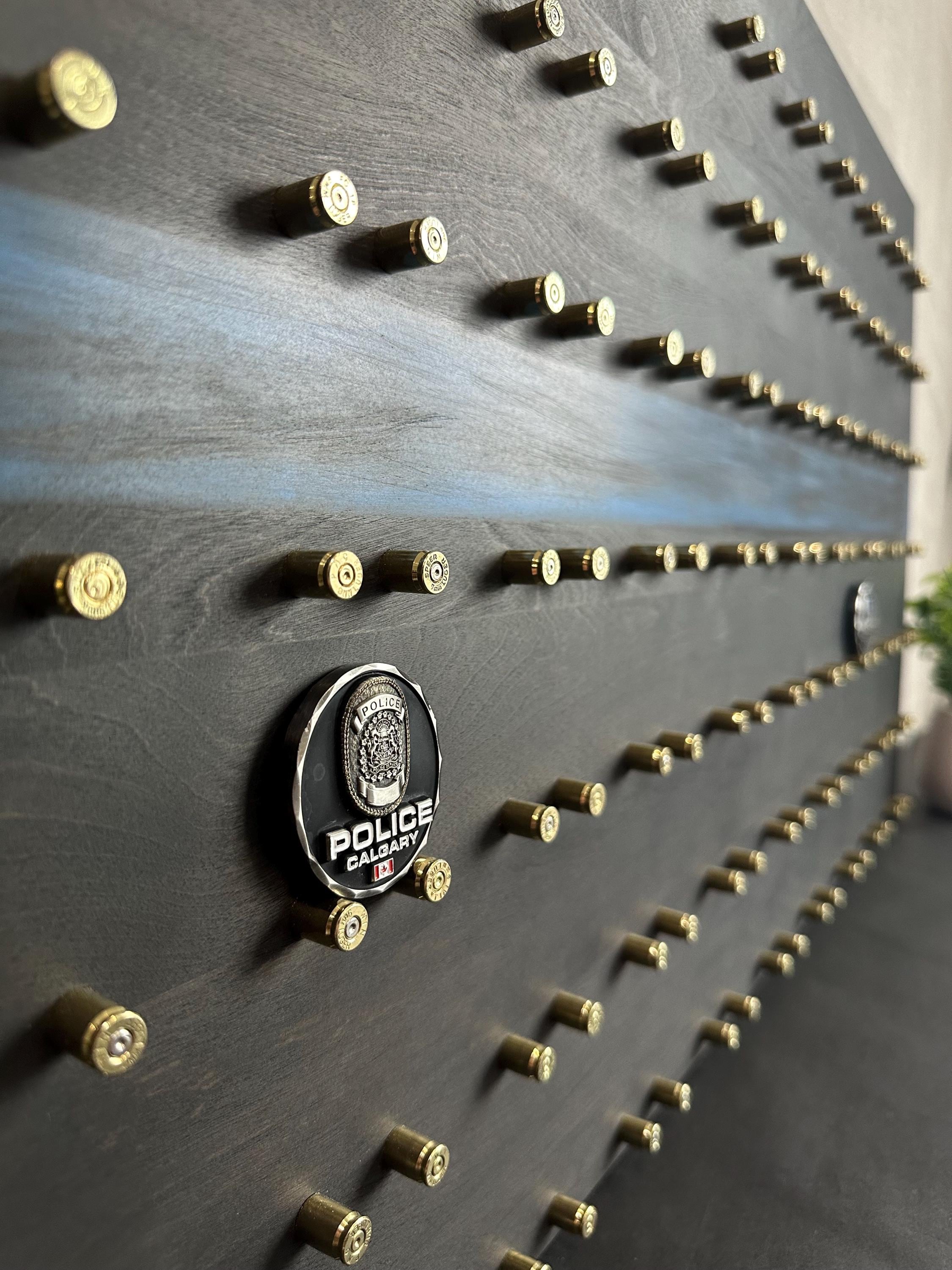 Thin Blue Line Challenge Coin Display: Solid Wood, Police/Law Enforcement Gift