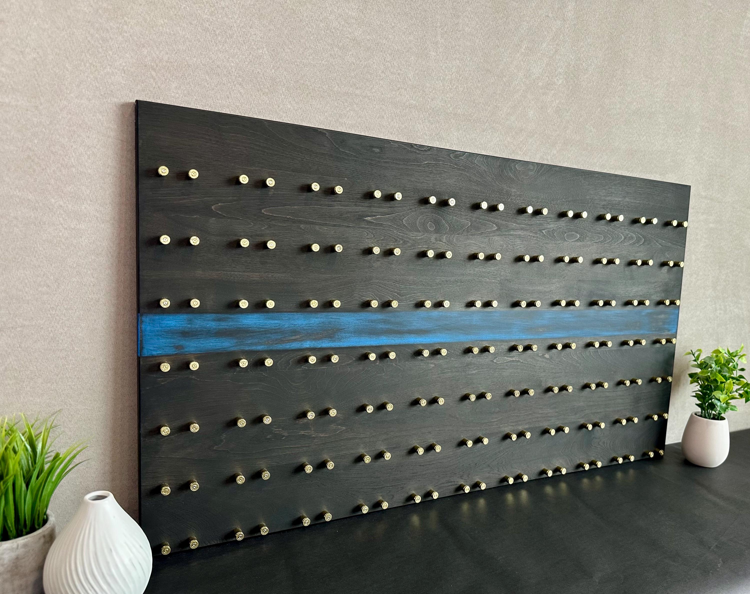 Thin Blue Line Challenge Coin Display: Solid Wood, Police/Law Enforcement Gift