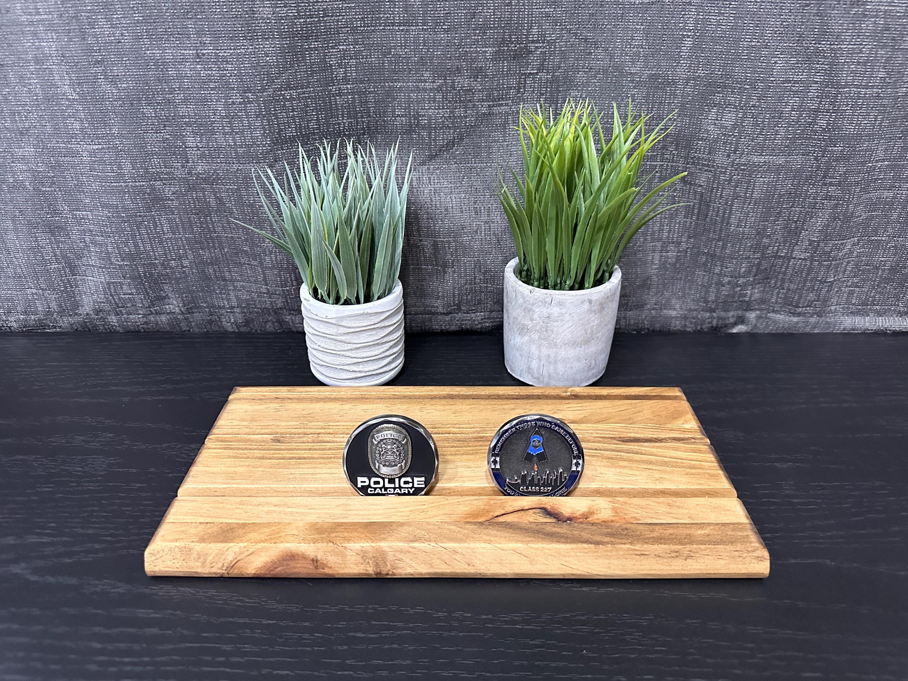 Rustic Wooden Challenge Coin Display - Police Gift