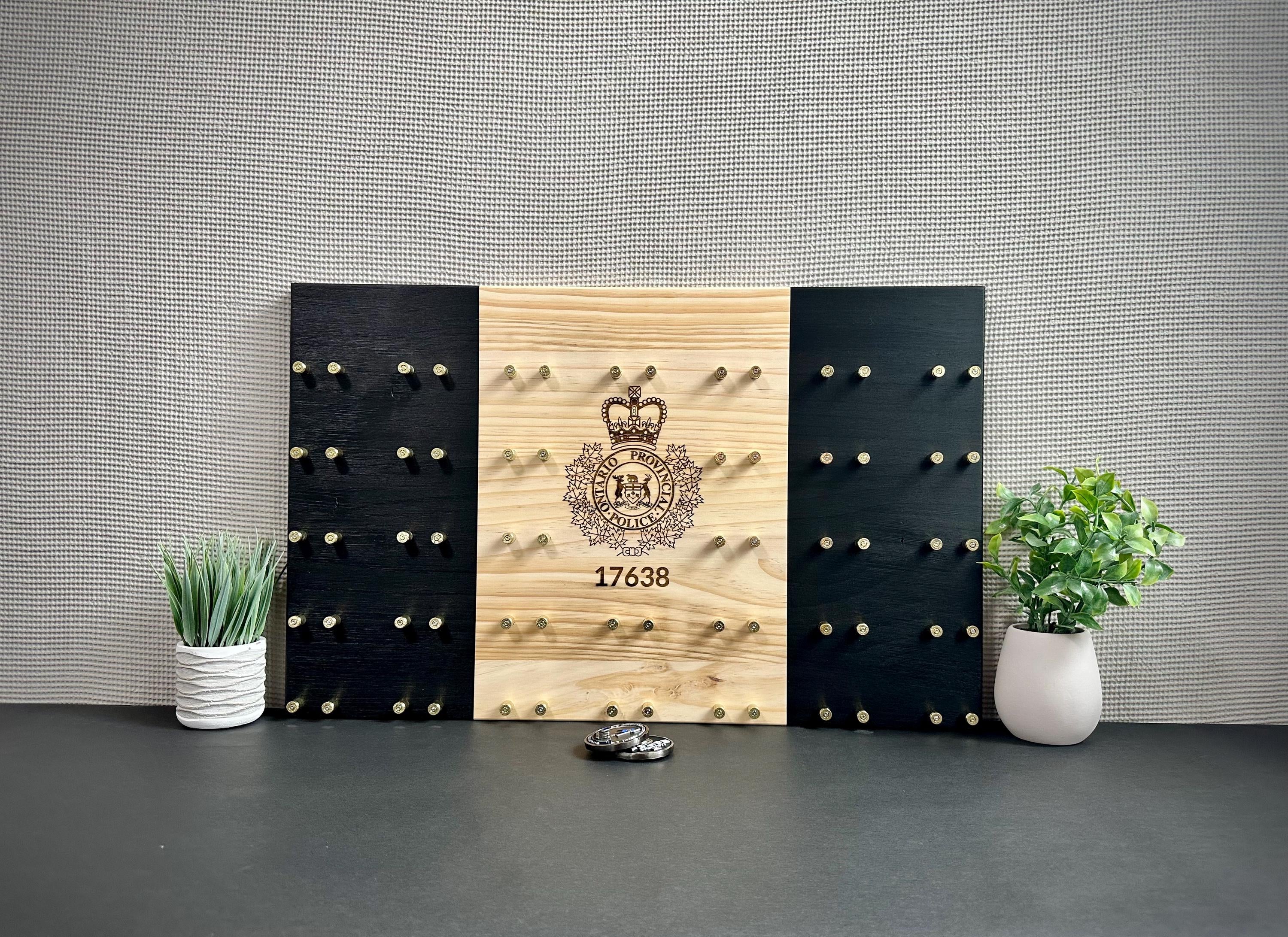 Personalized Police Challenge Coin Display: Engraved Agency Crest, Handmade