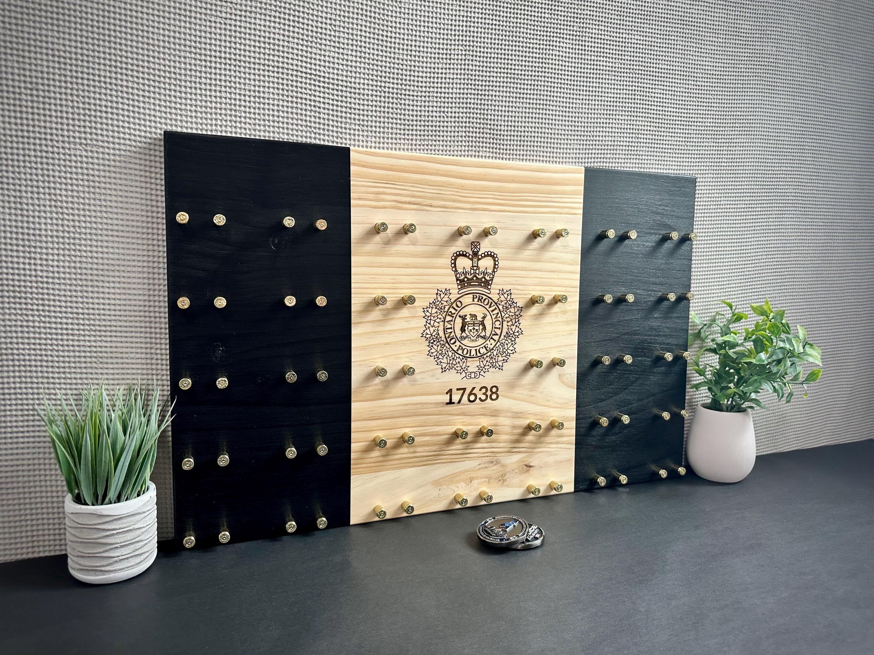 Personalized Police Challenge Coin Display: Engraved Agency Crest, Handmade