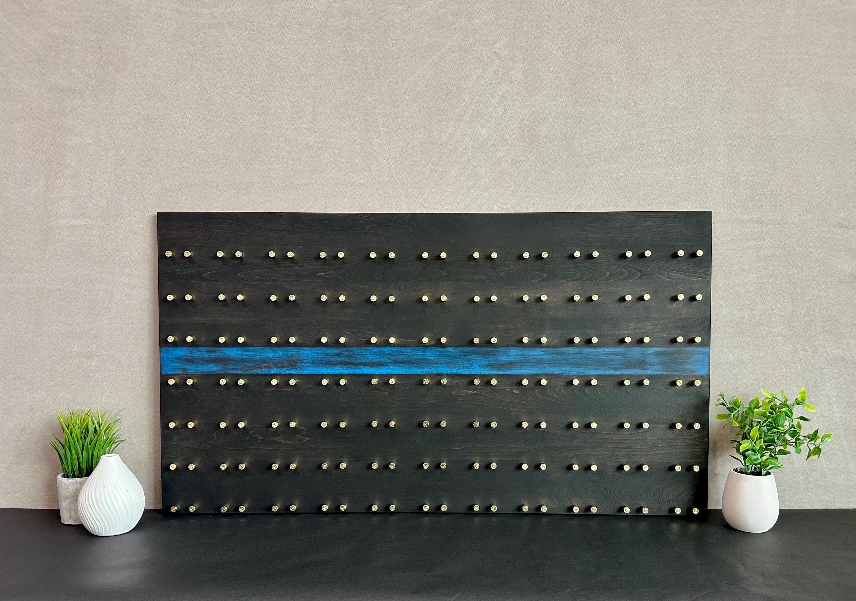 Thin Blue Line Challenge Coin Display: Solid Wood, Police/Law Enforcement Gift